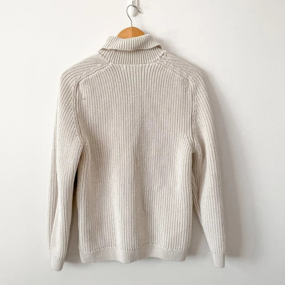 Zara Heavy Ribbed Knit Turtleneck Sweater Cotton Ecru Cream Size Large - Picture 4 of 6